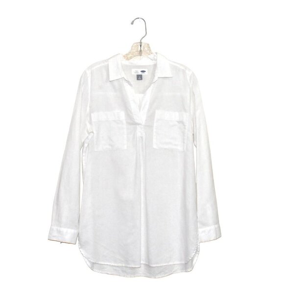 Old Navy Long Sleeve White Linen Tunic Top Size M - Picture 1 of 12